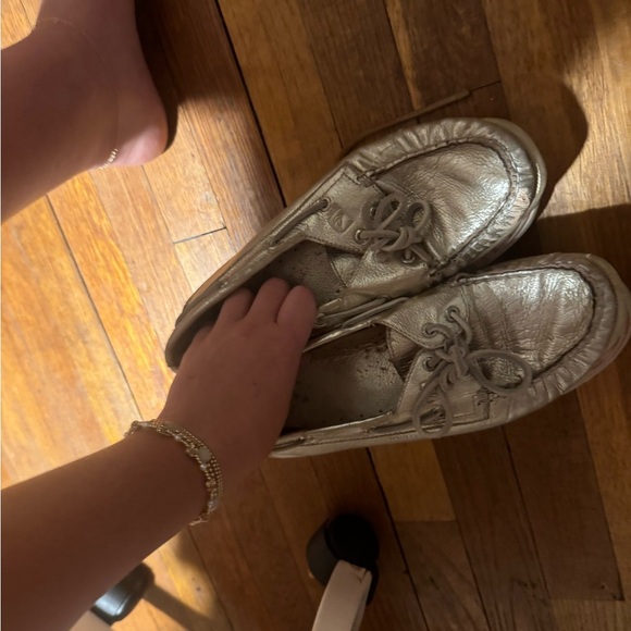Sperry Silver Moccasin Shoes with Metallic Finish - Picture 1 of 3